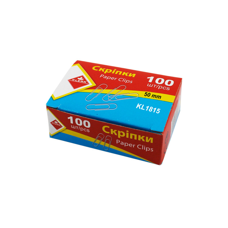 Скріпки KLERK (KL1815) 50 мм, круглі, нікельовані, 100 шт.